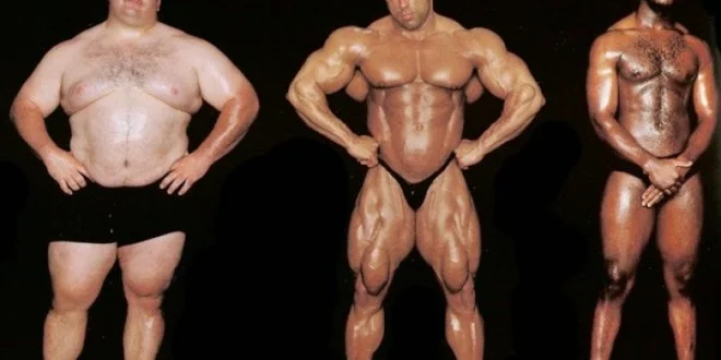 Fat guy next to body builders